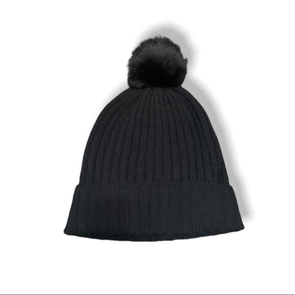 Amicale Black Cashmere Pompom Beanie Hat New - Picture 2 of 4
